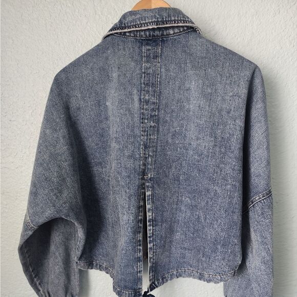 Hudson jean light jacket crop zip up back tie front pockets - Picture 4 of 14